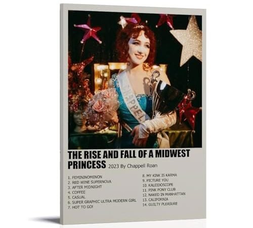 UBCJ Chappell Roan The Rise And Fall Of A Midwest Princess Poster de couverture d’album Art mural décoratif pour chambre à coucher (50 x 75 cm) avec cadre