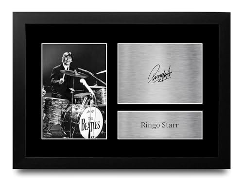 HWC Trading FR A4 Ringo Starr The Beatles Cadeaux Imprimé Signé Autographe Photo pour les fans de musique – A4 Encadré