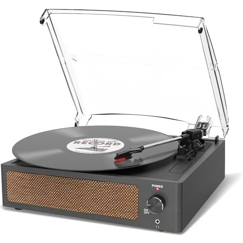 Vintage Platine Vinyle avec Haut Parleur, pour disques vinyles, Prise en Charge 3 Vitesses, Lecture sans Fil, entrée AUX, Ligne RCA LP lecteurs vinyles rétro Noir