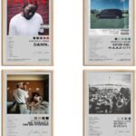 kendrick Lamar Lot de 4 affiches murales signées sur toile pour chambre à coucher, salle de classe, 20,3 x 30,5 cm, sans cadre