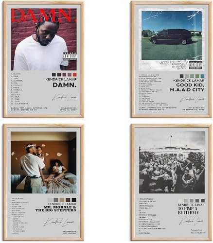 kendrick Lamar Lot de 4 affiches murales signées sur toile pour chambre à coucher, salle de classe, 20,3 x 30,5 cm, sans cadre