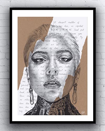 Lady Gaga Portrait Drawing with Born This Way Lyrics – Limited Edition Giclée Art Print – A5 A4 A3 size