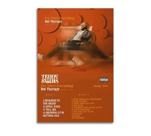 Poster de couverture d’album Teddy Swims I’ve Tried Everything But Therapy – Impression sur toile vintage – Aspect horizontal – Décoration murale pour salon, chambre à coucher – 30 x 45 cm – Style 5