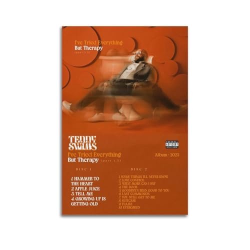 Poster de couverture d’album Teddy Swims I’ve Tried Everything But Therapy – Impression sur toile vintage – Aspect horizontal – Décoration murale pour salon, chambre à coucher – 30 x 45 cm – Style 5
