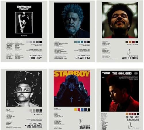 LKNBIF 6 Piece Affiches Esthétiques Chanteurs, The Weeknd Poster, The Weeknd Poster Tour Singer Music Album Cover Poster Décoration Murale pour Salon Poster de Musique Chanteurs 20 * 25 cm