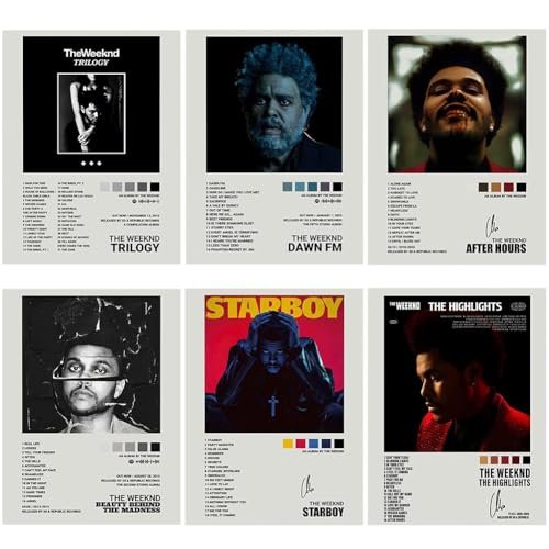 LKNBIF 6 Piece Affiches Esthétiques Chanteurs, The Weeknd Poster, The Weeknd Poster Tour Singer Music Album Cover Poster Décoration Murale pour Salon Poster de Musique Chanteurs 20 * 25 cm