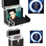 Retro musique Mallette de rangement en aluminium de 30,5 cm pour disques vinyles avec rabat avant pliable unique pour un meilleur accès à vos disques vinyles – Peut contenir jusqu&rsquo;à 40 disques vinyles