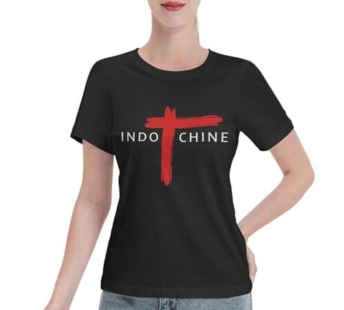 for Indochine-Pop Rock Band T-Shirt Basique à Manches Courtes pour Femme, t-Shirt en Coton à col Rond pour Femme pour la Course, la Gym, l&rsquo;exerciceX-Large