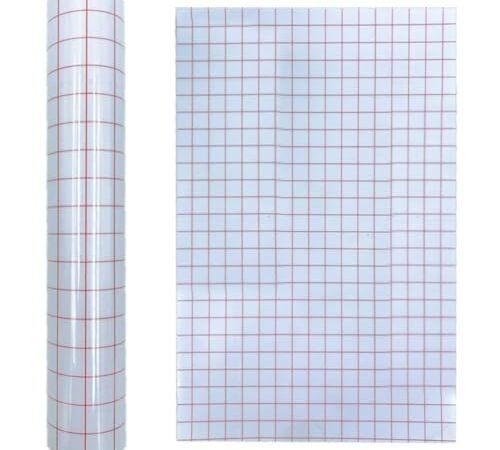 Film de transfert en vinyle transparent avec lignes quadrillées, facile à transférer (30 cm x 100 cm, rouge)