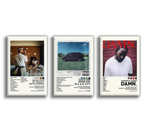 NebulaNova Lot de 3 posters Kendrick sur toile – Poster Lamar sur toile – Art mural – Impression décorative – Pour salon et chambre à coucher – Sans cadre – 20 x 30 cm