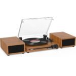Udreamer Platine Vinyle avec 2 Haut-parleurs Stéréo Doubles, Vintage Tourne-disqu Bluetooth 5.3 Prend en Charge 3 Vitesses, Entrée Auxiliaire, Ligne RCA, USB,Lecture sans Fil, Jaune
