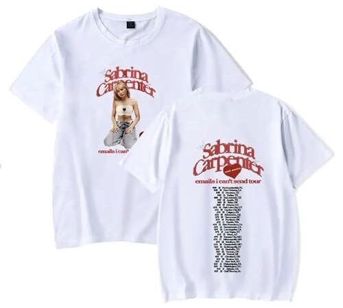 OUHZNUX Sabrina Carpenter Tour Merch T-Shirt 2D Singer Imprimé Manches Courtes Unisexe Streetwear Tops Amples D’été Tshirt Tendance Vintage Convient Aux Hommes Et Aux Femmes XXS-4XL-Black||XXS