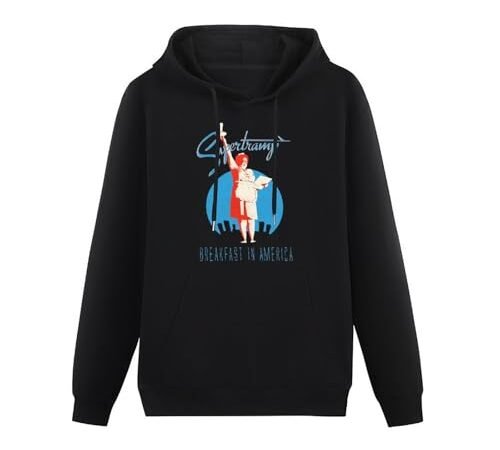 KESIHANXIANGUO Supertramp Breakfast in America Unisex Hooded Printed Pullover Hoodies Mens Black Sweatshirts S