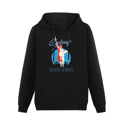 KESIHANXIANGUO Supertramp Breakfast in America Unisex Hooded Printed Pullover Hoodies Mens Black Sweatshirts S