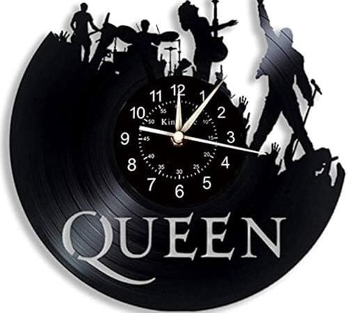Horloge murale du groupe de rock The Queen en vinyle avec veilleuse LED 7 couleurs rétro pour salon et cuisine – Cadeau unique fait à la main (sans lumière)