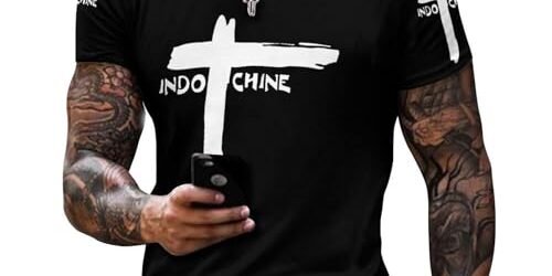 in-do-Chine T-Shirt pour Homme T-Shirt à Manches Courtes Noir T Shirt Tshirt Col Rond Chemise Casual Top Tee for Men