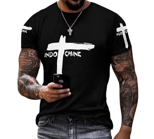 in-do-Chine T-Shirt pour Homme T-Shirt à Manches Courtes Noir T Shirt Tshirt Col Rond Chemise Casual Top Tee for Men