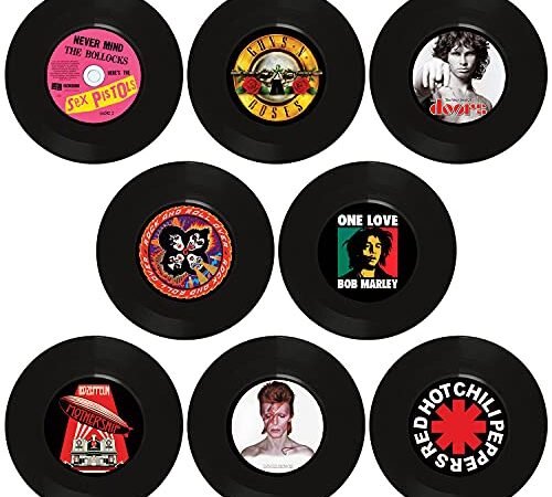 Lot de 8 disques en vinyle pour décoration murale – Taille simple – 17,8 cm – Pour décoration de fête de rock musique/anniversaire/bar/pubs/fête à thème des années 70/80/90