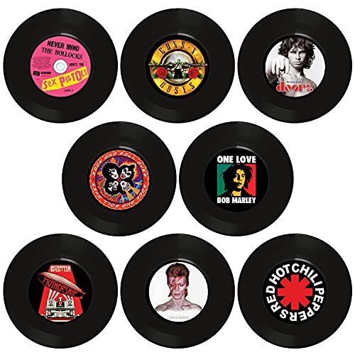Lot de 8 disques en vinyle pour décoration murale – Taille simple – 17,8 cm – Pour décoration de fête de rock musique/anniversaire/bar/pubs/fête à thème des années 70/80/90