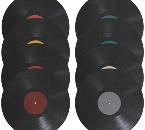 WHAMVOX Lot de 8 disques vinyles décoratifs en vinyle – Décoration murale – Faux disques vinyles – Décoration des années 1950 – CD en PVC