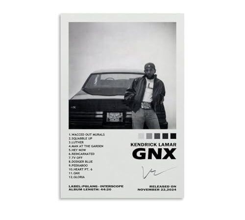 Kendrick Gnx Album Lamar Signature – Impression sur toile murale – Décoration murale pour chambre à coucher – 30 x 45 cm