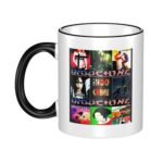 RUOPASWEAST For Indochine-Rock Band Tasse en céramique 330 ml avec bord coloré – Tasse avec logo de groupe de rock des années 80 – Tasse à thé et café hip-hop, cadeau pour mélomane
