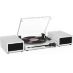 Udreamer Platine Vinyle avec 2 Haut-parleurs Stéréo Doubles, Vintage Tourne-disqu Bluetooth 5.3 Prend en Charge 3 Vitesses, Entrée Auxiliaire, Ligne RCA, USB,Lecture sans Fil, Blanc