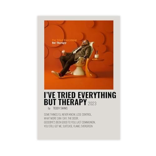 Poster sur toile pour album de musique Singer Teddy Swims I&rsquo;ve Tried Everything But Therapy – Décoration de chambre à coucher, bureau, chambre – Cadeau – 20 x 30 cm