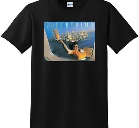 XIONGSHI Supertramp T Shirt Breakfast in America Vinyl CD Cover Black Black Size S