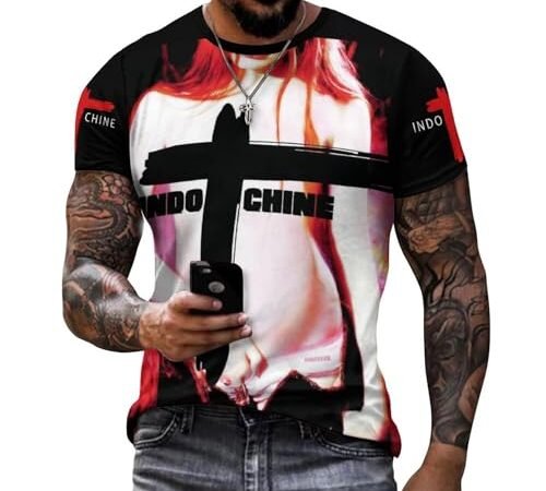 In-do-Chine T-Shirt Homme à Manches Courtes Noir Col Rond Chemise Casual Top Tee for Men