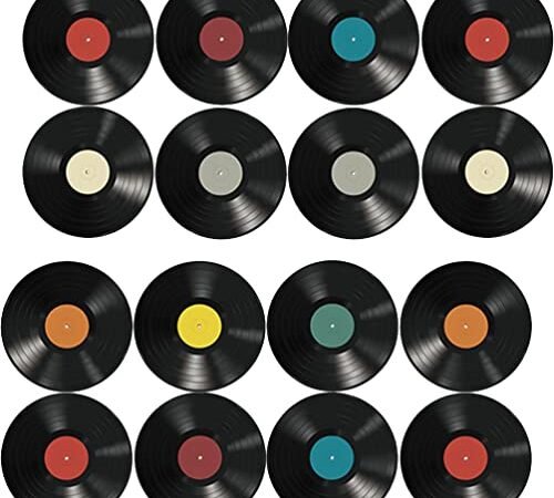 Garneck 16 Pièces Disques Vinyles Sticker Faux Disques Disque Rétro Stickers Muraux Décor De Chambre Esthétique Découpes De Disques Vinyle 1950 S Rock And Roll Décorations De Fête Pour La