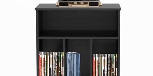 Meuble de Rangement Vinyle LP – bibliothèque – Rangement Magazines Livres disques – Noir