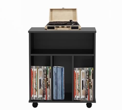 Meuble de Rangement Vinyle LP – bibliothèque – Rangement Magazines Livres disques – Noir