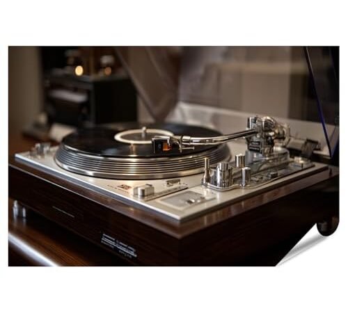 islandburner Poster de qualité supérieure – Tourne-disque élégant avec disque noir et détails chromés – Grand format