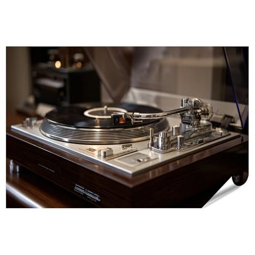 islandburner Poster de qualité supérieure – Tourne-disque élégant avec disque noir et détails chromés – Grand format