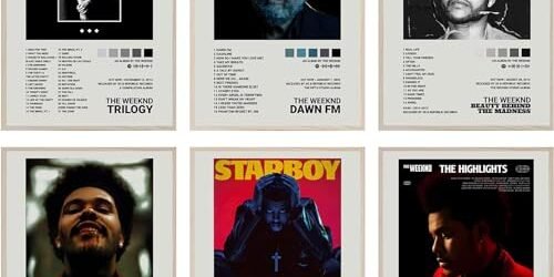 BDSHUNBF Lot de 6 d&rsquo;Album de The Weeknd, Impressions sur Toile de Pochettes, Affiche d&rsquo;Art, Décoration Murale, sans Cadre, pour Dortoir Chambre, 20 x 25 cm