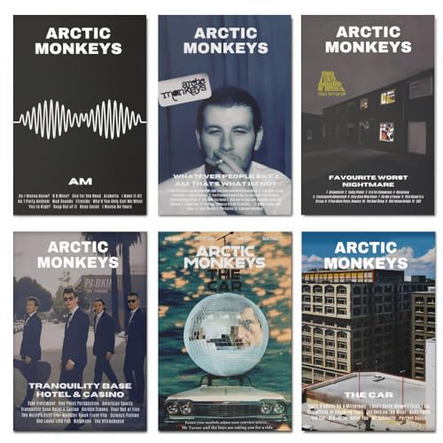 EDQMHFNV Arctic Monkeys Lot de 6 affiches sur toile avec couverture d&rsquo;album pour décoration murale de salon, chambre à coucher (20 x 30 cm) Style 1